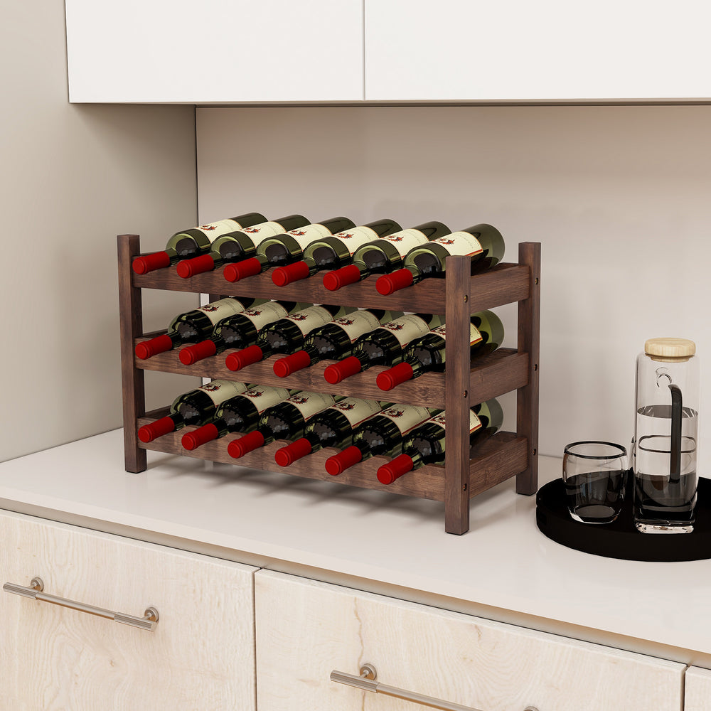 3-Tier Bamboo Freestanding Countertop Wine Bottle Organizer-Coffee - Gallery View 1 of 10