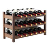 3-tier bamboo wine bottle organizer holding 18 bottles, featuring wave slots for stability, ideal for kitchen or bar.