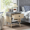 Bedside table with open shelf and drawer, featuring antique grey faux marble top and sturdy rubber wood legs for.