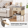 3-tier bedside table with antique grey faux marble top, rubber wood legs, and drawer for versatile storage in any room.