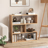 Concave 3-shelf open bookcase in light wood, featuring geometric design and anti-toppling device for versatile storage.