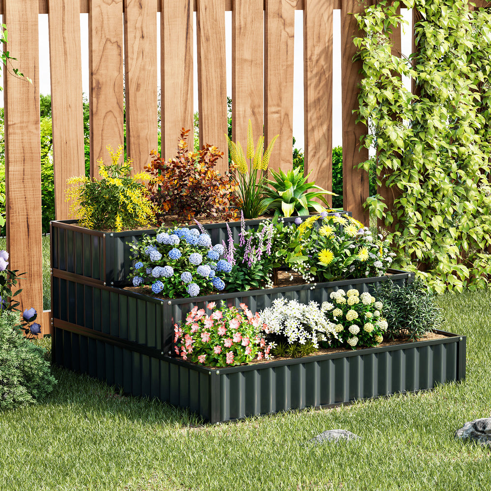 Heavy-Duty Metal Outdoor 3-Tier Raised Garden Bed Planter Box-Black - Gallery View 1 of 10