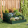 Three-tier heavy-duty metal raised garden bed planter box in green, ideal for various plants, positioned against a.