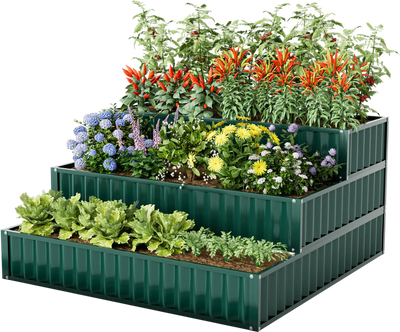 Costway 3-Tier Heavy-Duty Metal Raised Garden Bed Planter Box 834159672 New