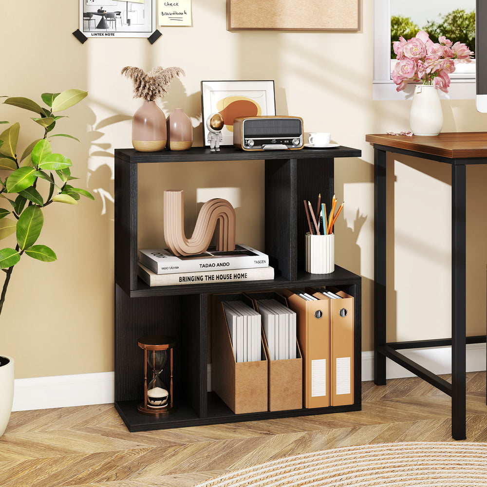 3-Tier Bookshelf with Display Shelf for Small Space-Black - Gallery View 1 of 8
