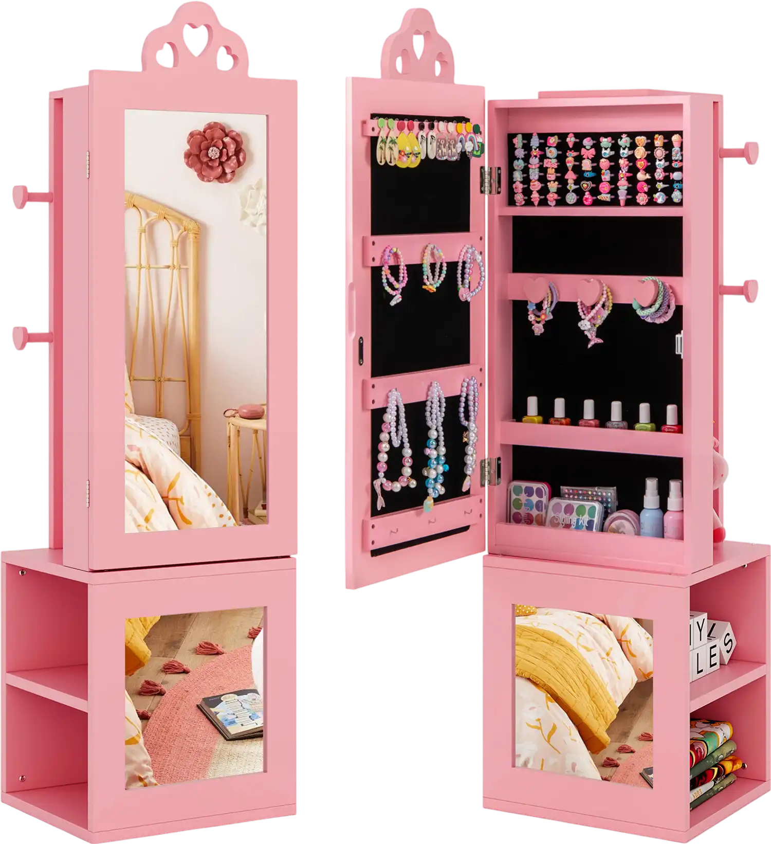 Costway 3-in-1 Kids Jewelry Cabinet Armoire Full Length Mirror 89632517 New