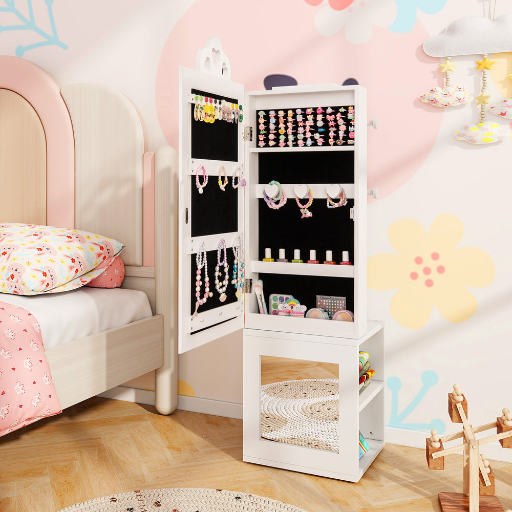3-in-1 Freestanding Kids Jewelry Cabinet Armoire with Full Length Mirror-White - Gallery View 1 of 8