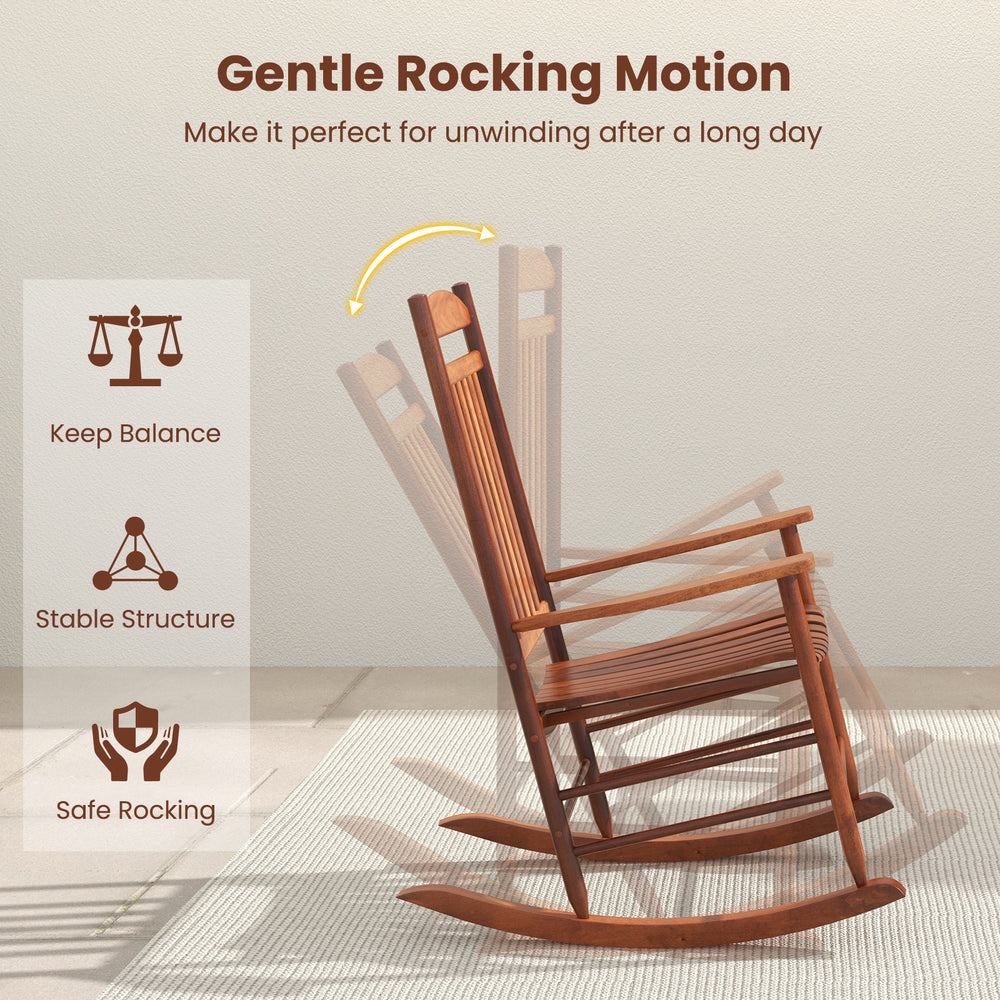 3-piece outdoor poplar wood rocking bistro set with gentle rocking motion, ideal for patio relaxation and comfort.