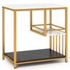 L-shaped 3-tier marble end table with gold steel frame and storage shelf, perfect for living room or bedroom use.