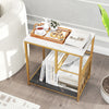 3-tier marble end table with golden frame, featuring ample storage and protective fence, ideal for living room or.