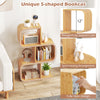 Unique S-shaped bookcase in natural bamboo, featuring 3 open cubes and a fully open design for versatile storage.