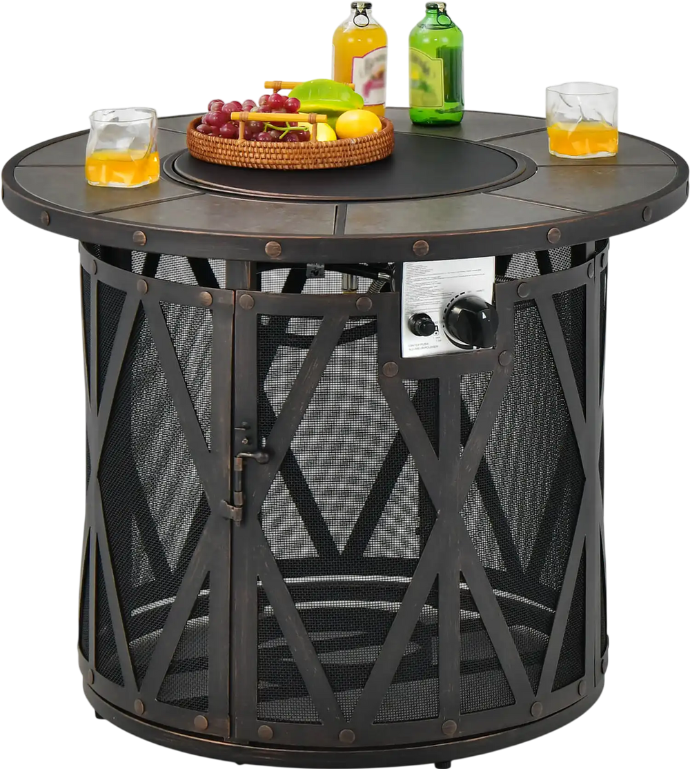 32 Inch 30000BTU Fire Pit Table with Fire Glasses and PVC Cover