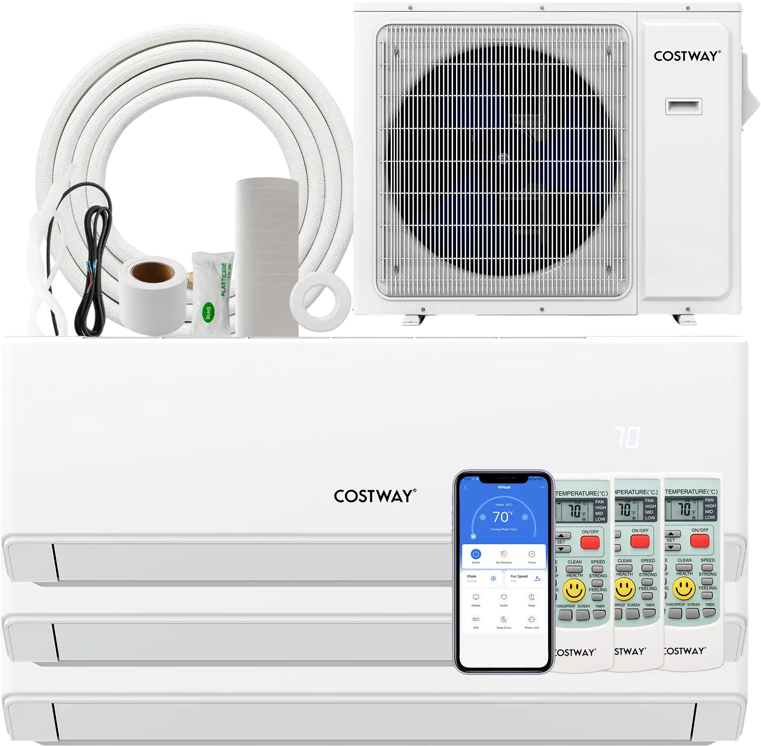 Costway UltrEco 30,000 BTU 3 Zone 23 SEER2 WiFi Mini Split Air Conditioner Heat Pump 517829436 New
