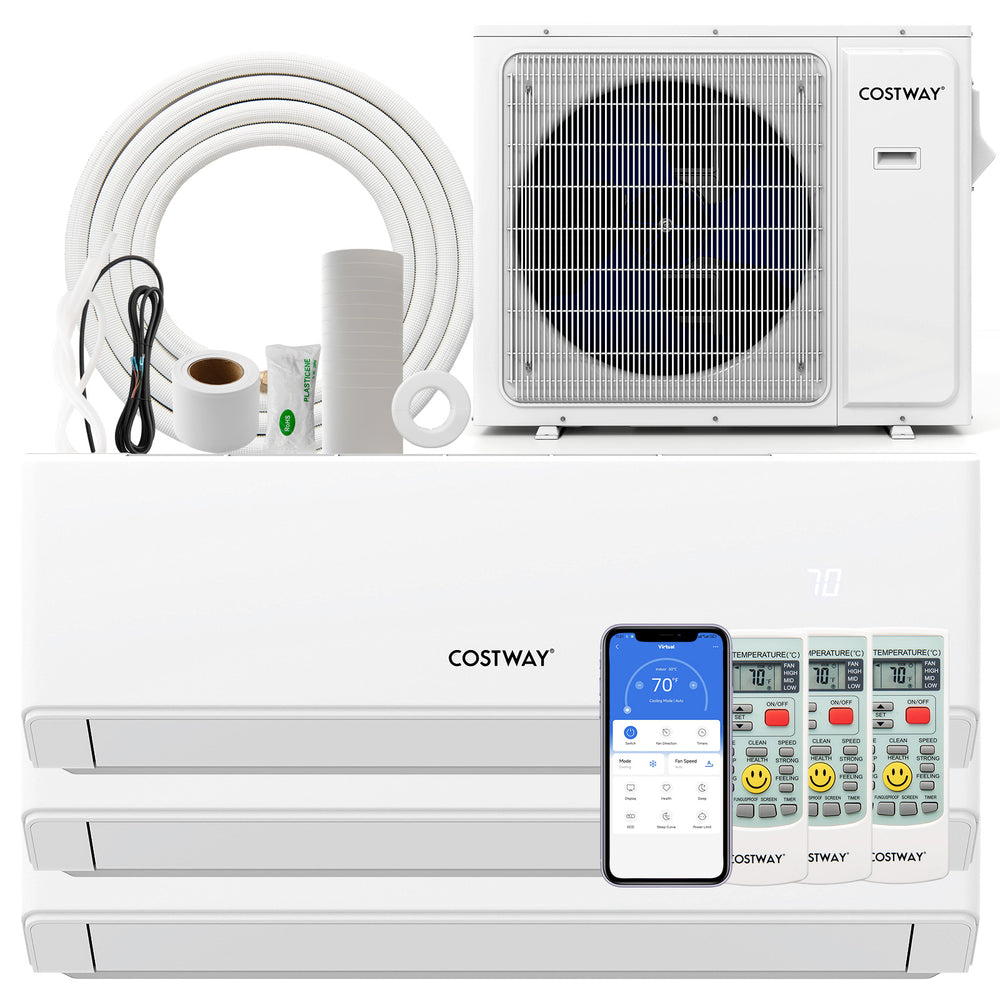 30000 BTU 3 Zone 23 SEER2 Mini Split Air Conditioner Wifi Enabled with Heat Pump-7K + 7K + 12K - Gallery View 1 of 10