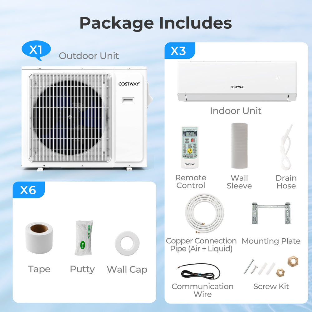 Outdoor unit of the 30000 BTU 3 Zone Mini Split Air Conditioner with Wifi, featuring advanced inverter technology and.