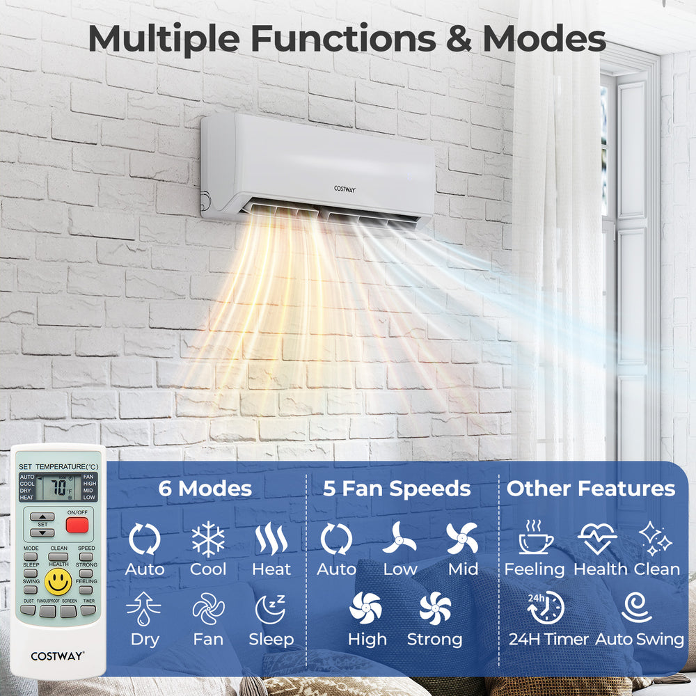 Mini split air conditioner with remote control, 30000 BTU, 6 modes, Wifi enabled, ideal for efficient multi-zone.