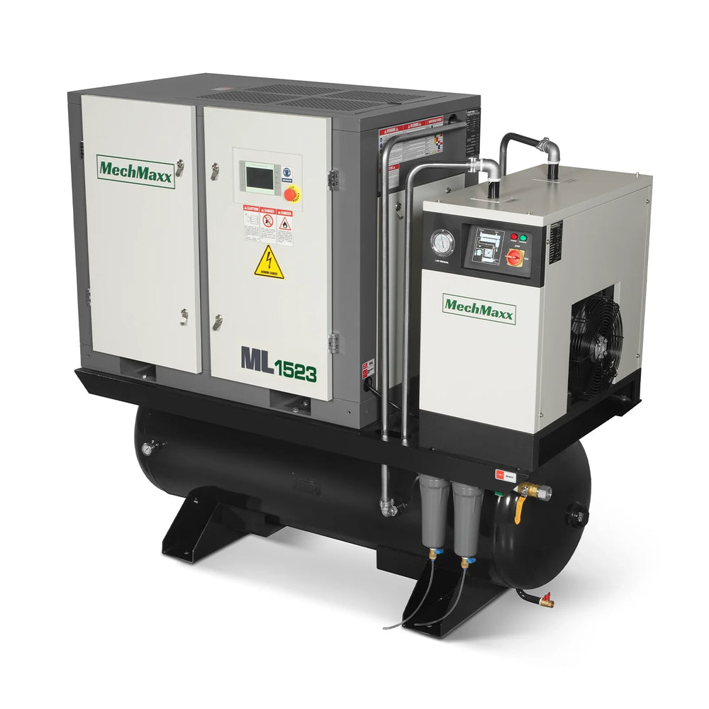 15HP Combined Rotary Screw Air Compressor with Dryer & 105-Gal ASME Tank | 45 CFM,  116 PSI,  230V 3-Phase - Industrial Grade