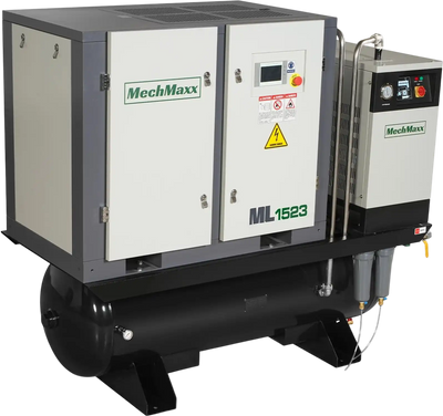 MechMaxx ML15 Air Compressor 15HP Rotary Screw with Dryer 105-Gal ASME Tank 45 CFM 116 PSI 230V 3-Phase Industrial Grade New