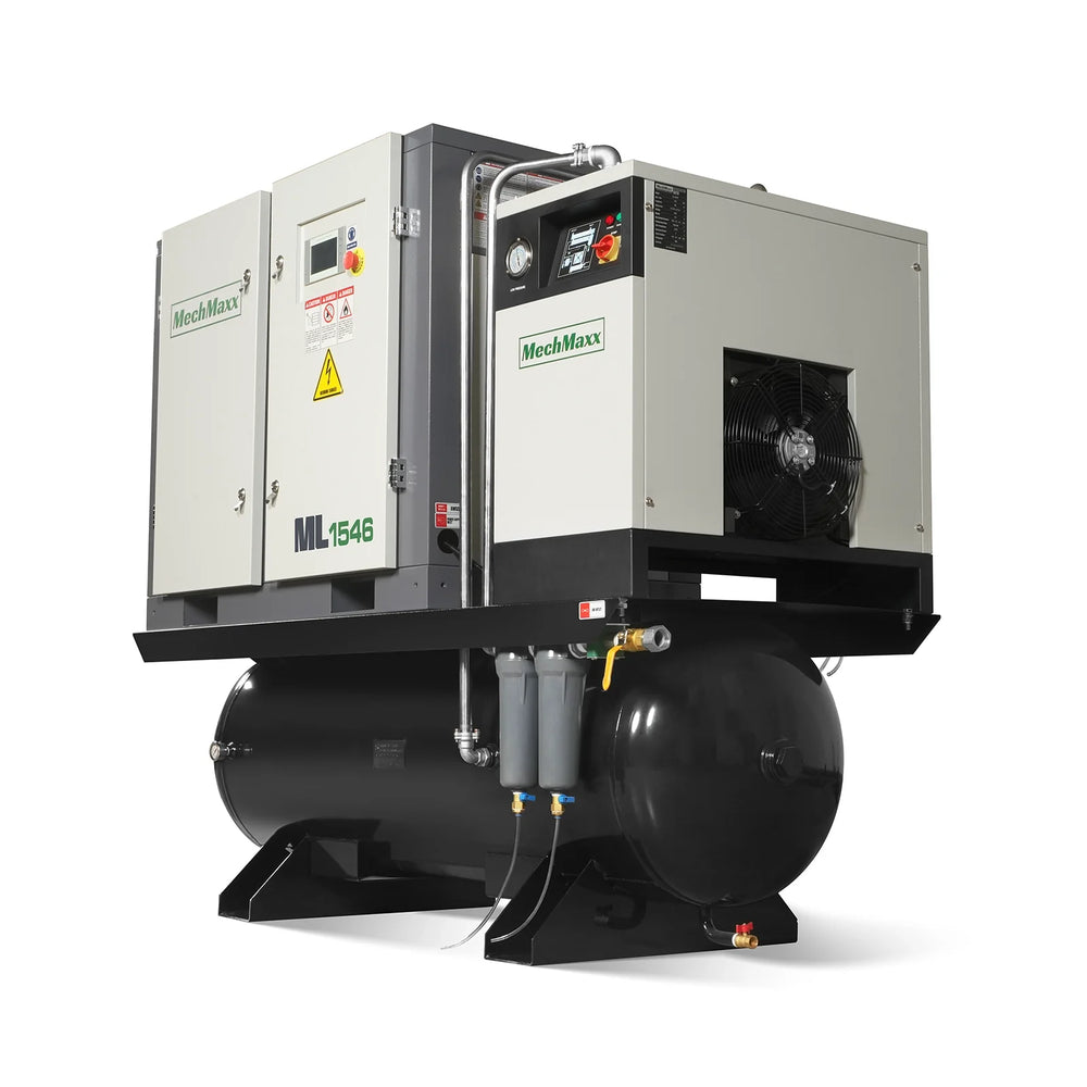 15HP Combined Rotary Screw Air Compressor with Dryer & 105-Gal ASME Tank | 45 CFM,  116 PSI,  460V 3-Phase - Industrial Grade