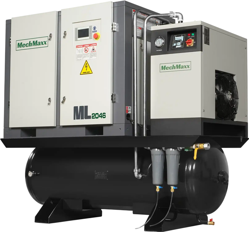 20HP Combined Rotary Screw Air Compressor with Dryer & 105-Gal ASME Tank | 78 CFM,  116 PSI,  460V 3-Phase - Industrial Grade