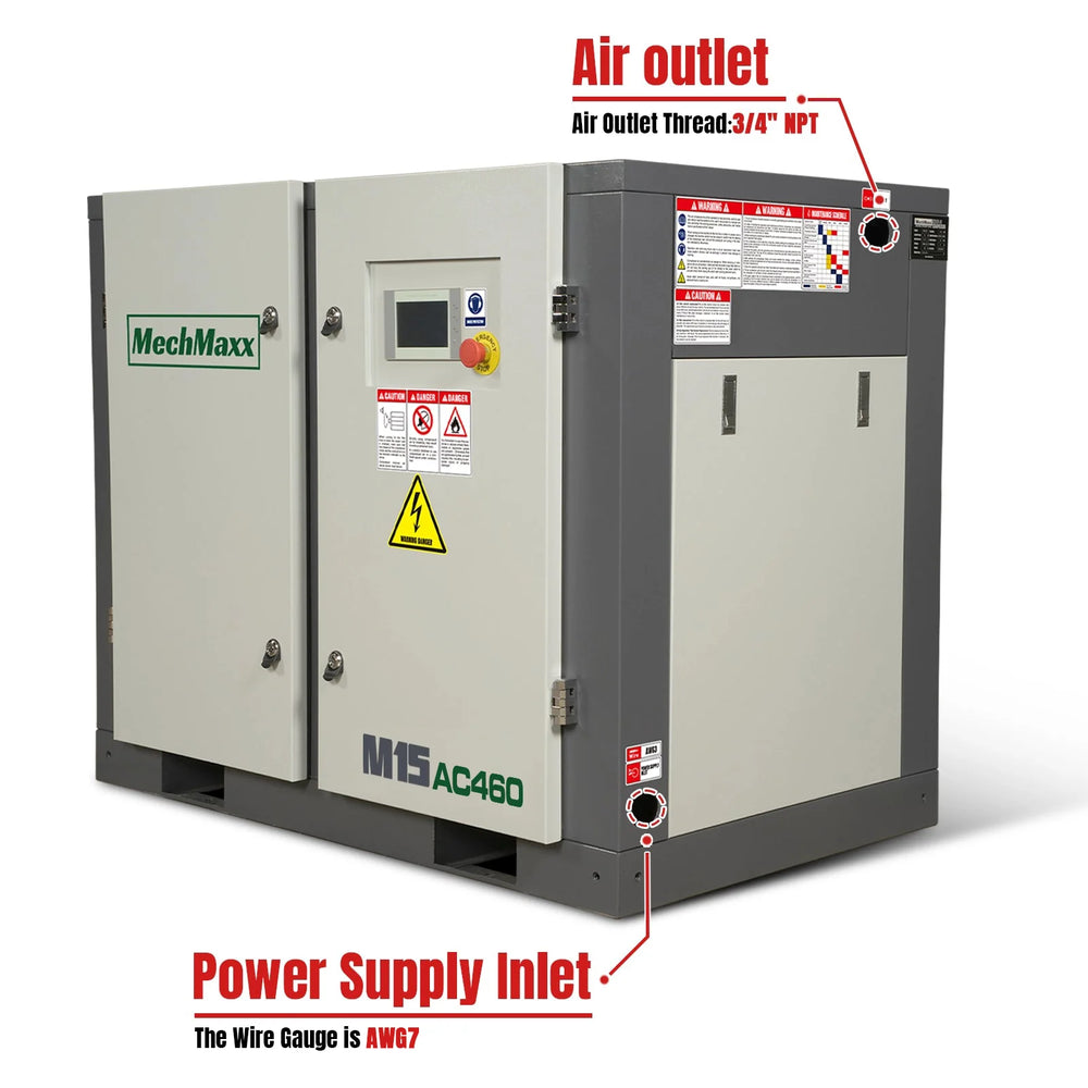 15HP Rotary Screw Air Compressor - 45 CFM,  116 PSI,  460V 3-Phase | Industrial-Grade