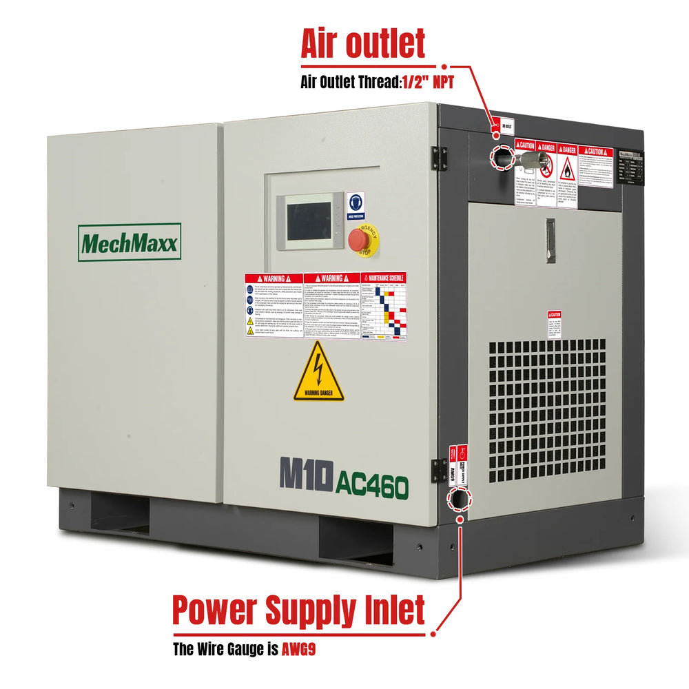 10HP Rotary Screw Air Compressor - 32 CFM,  116 PSI,  460V 3-Phase | Industrial-Grade