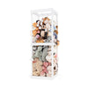 Large stuffed animal storage with open top and elastic cords, white frame, perfect for kids' rooms and playrooms.