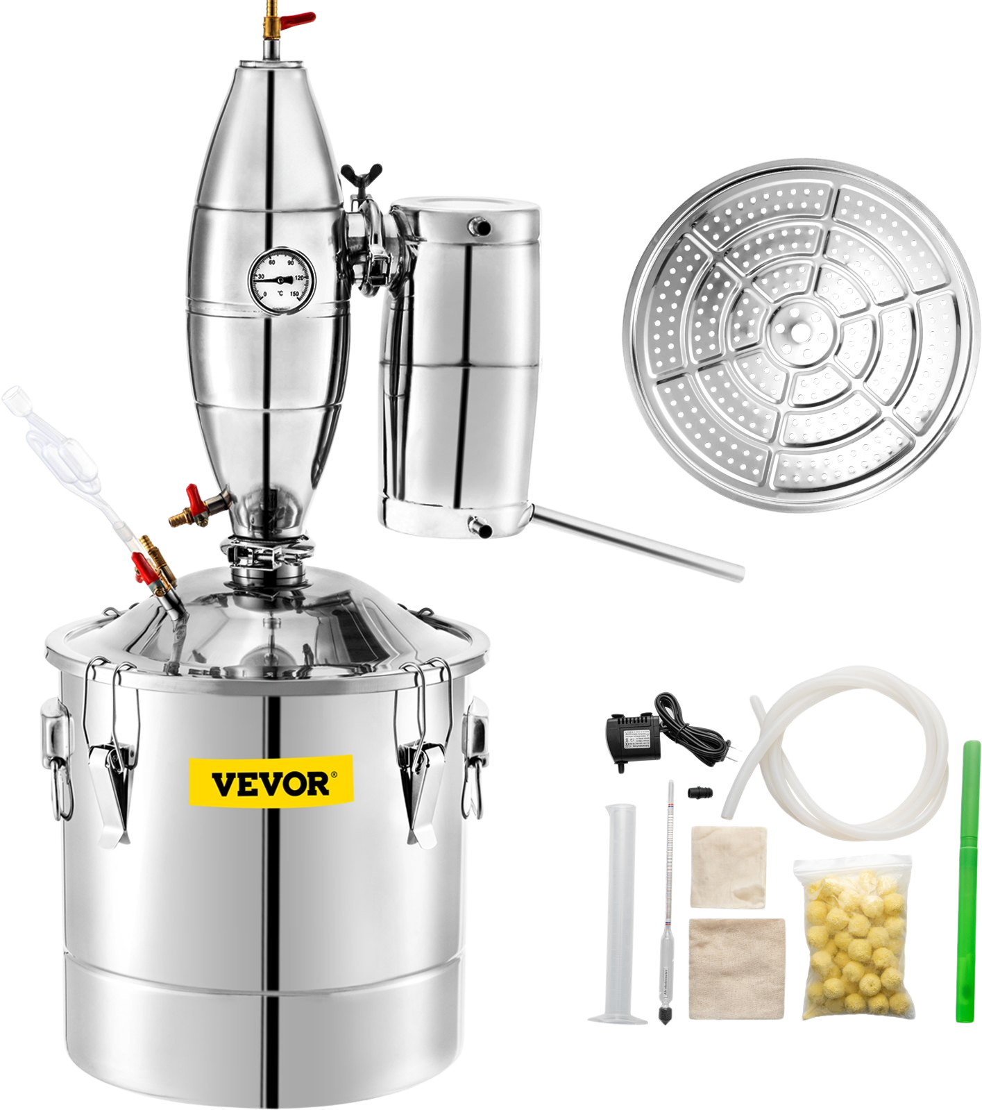 Vevor Alcohol Distiller 7.9 Gal 30 L Stainless Steel Wine Whiskey Home Brewing Kit with Thermometer New