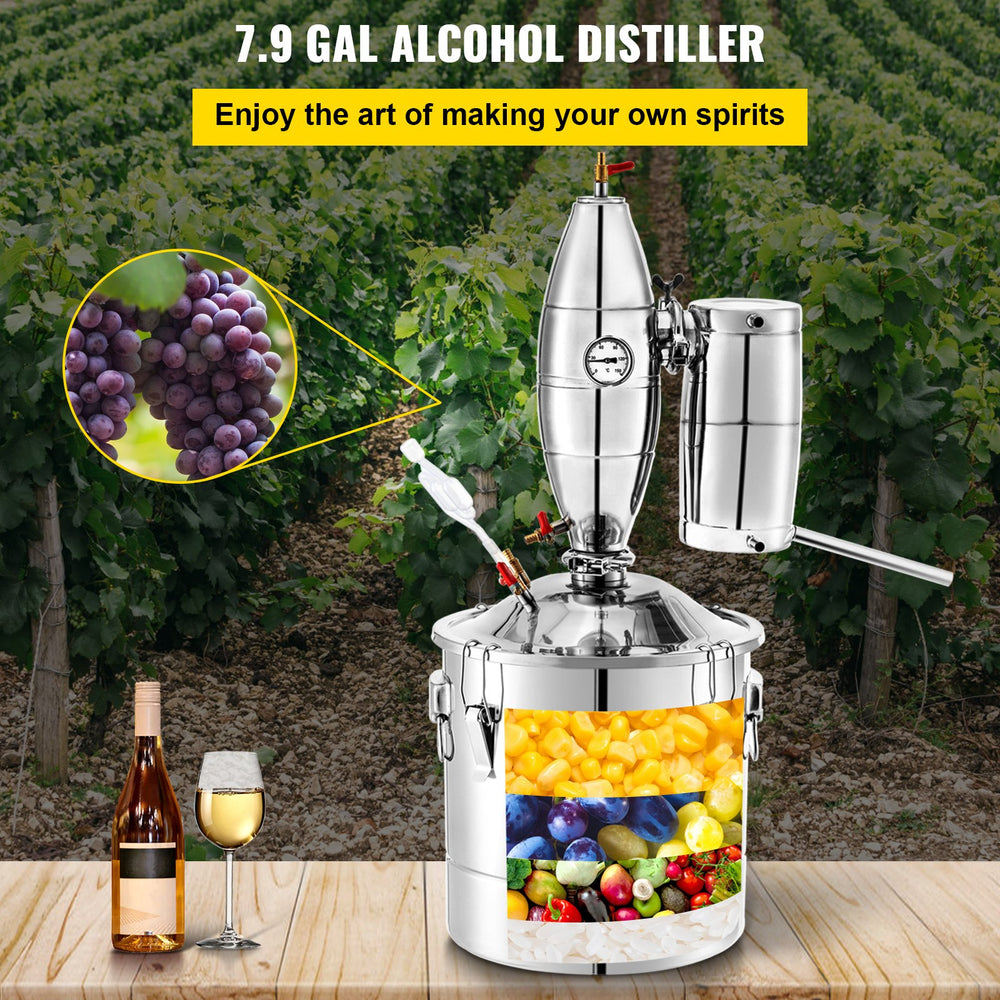 Vevor Alcohol Distiller 7.9 Gal 30 L Stainless Steel Wine Whiskey Home Brewing Kit with Thermometer New