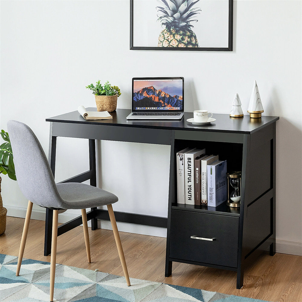 47.5 Inch Modern Home Computer Desk with 2 Storage Drawers-Black - Gallery View 1 of 12