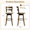 30.5-inch swivel barstool set of 2 with backrest, upholstered seat, and solid rubberwood construction for kitchen use.