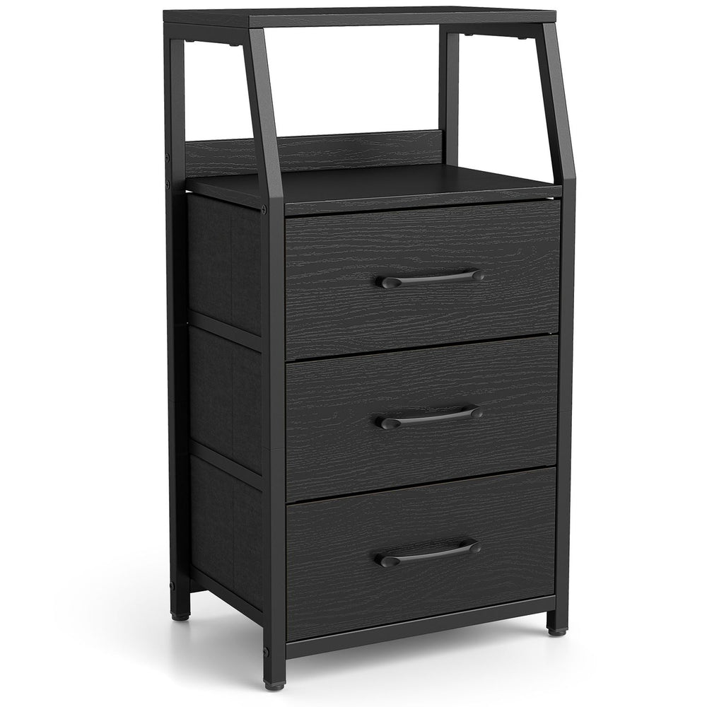 30.5 Inch Tall Nightstand with 3 Fabric Drawers and 2 Spacious Open Shelves-Black - Gallery View 1 of 1