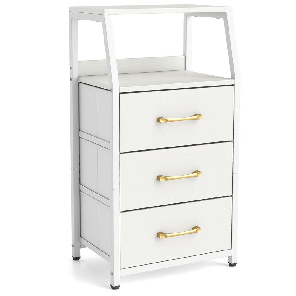 30.5 Inch Tall Nightstand with 3 Fabric Drawers and 2 Spacious Open Shelves-White - Gallery View 1 of 1