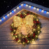 Golden 30" Christmas lighted bow decoration with 120 warm white LED lights, perfect for festive outdoor display.
