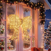Golden 30" Christmas lighted bow decoration with 120 warm white LED lights, perfect for festive outdoor holiday displays.