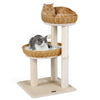 Multi-level 30-inch cat tower with 2 rattan baskets, beige color, ideal for indoor kittens to lounge and play.