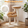 30-inch cat tower featuring two hand-woven rattan baskets and a playful hanging ball for indoor kittens' entertainment.
