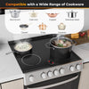 30-inch freestanding kitchen stove with 4 burners, compatible with aluminum, cast iron, and ceramic cookware.