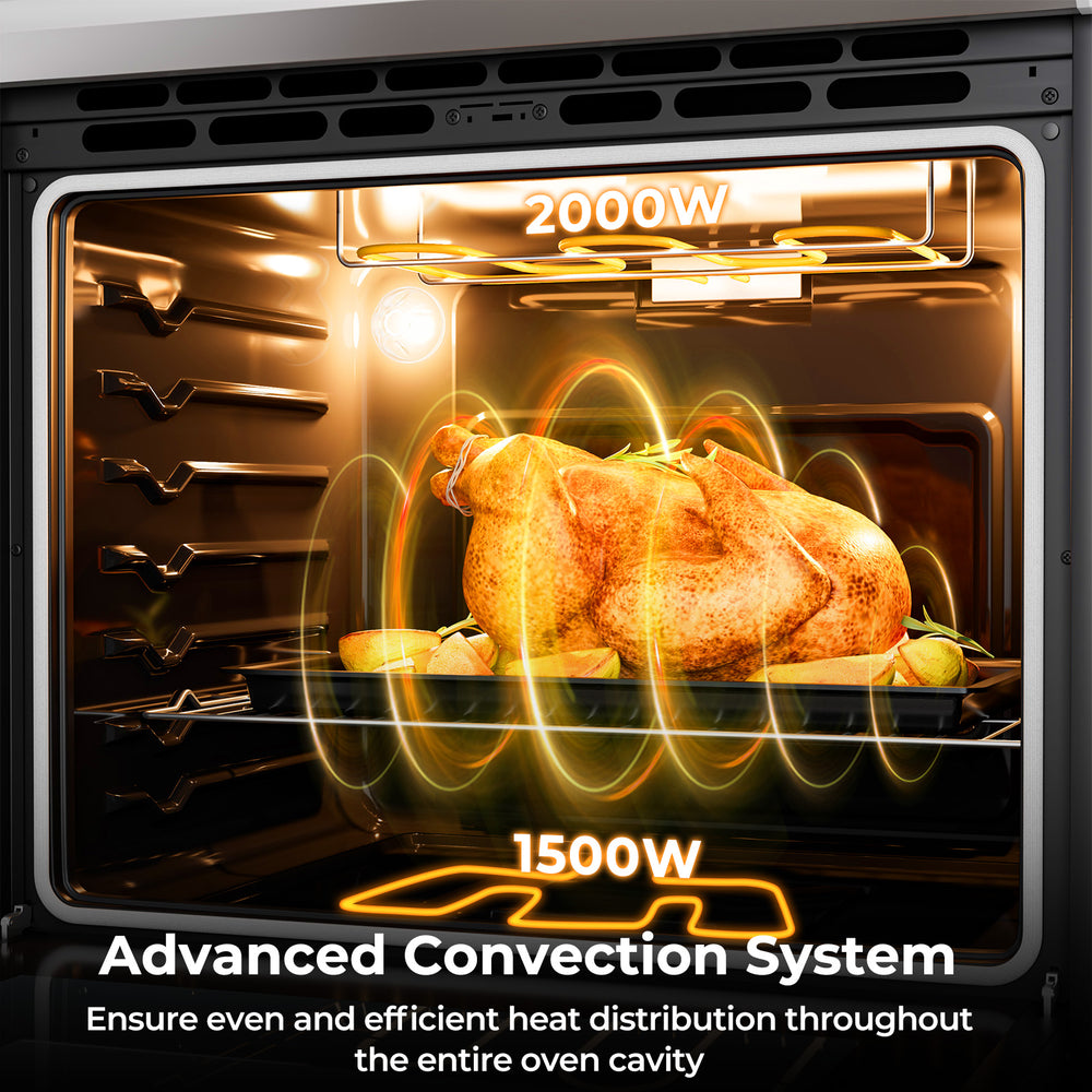 30-inch freestanding kitchen stove with advanced convection system, featuring a 5.1 cu.ft capacity and 4 ceramic.