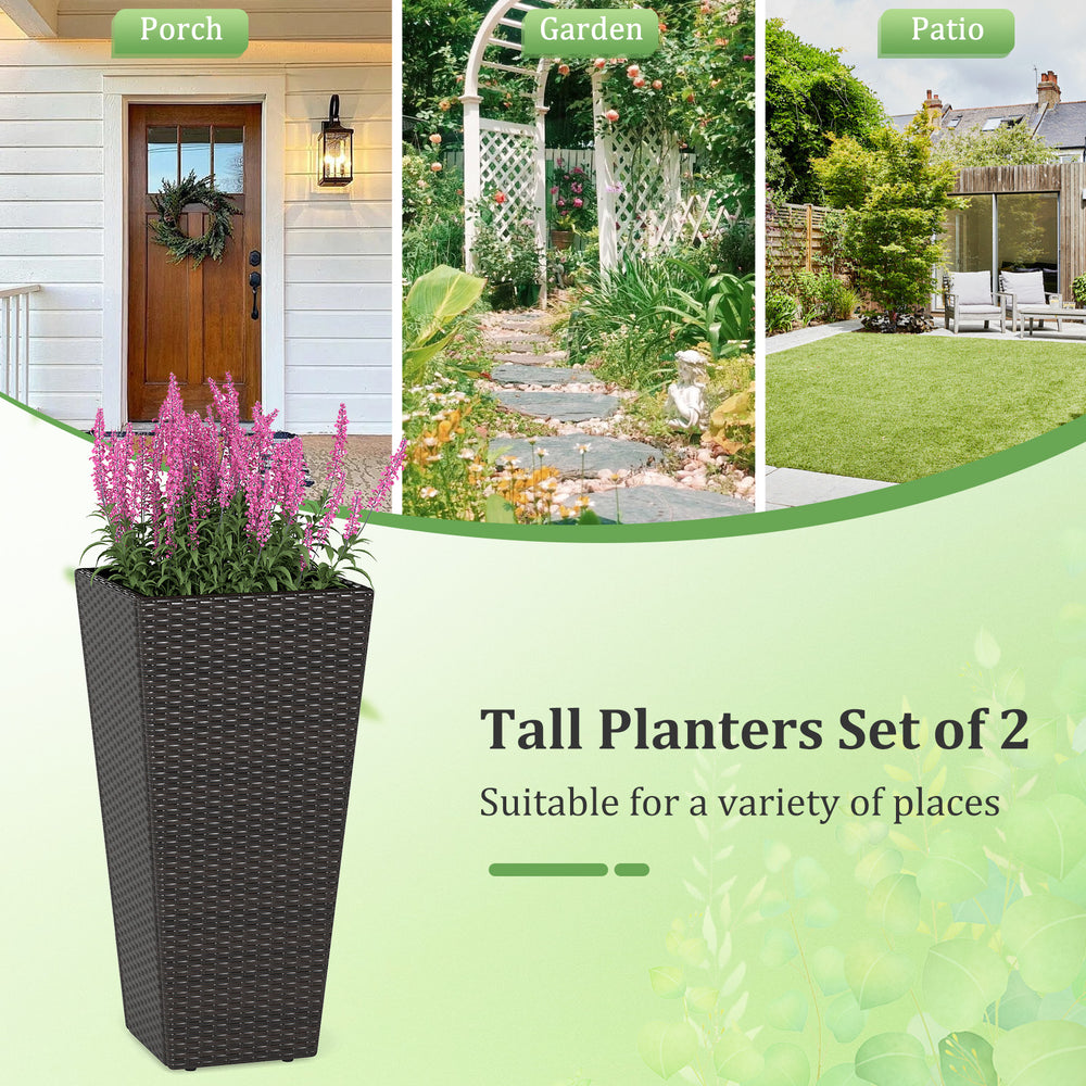 Tall 30-inch decorative planter pots set of 2 made from PE rattan, ideal for patios and poolside greenery.