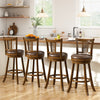 Single brown bar stool with a PE rattan backrest and rubber wood frame, showcasing its ergonomic design and padded seat.