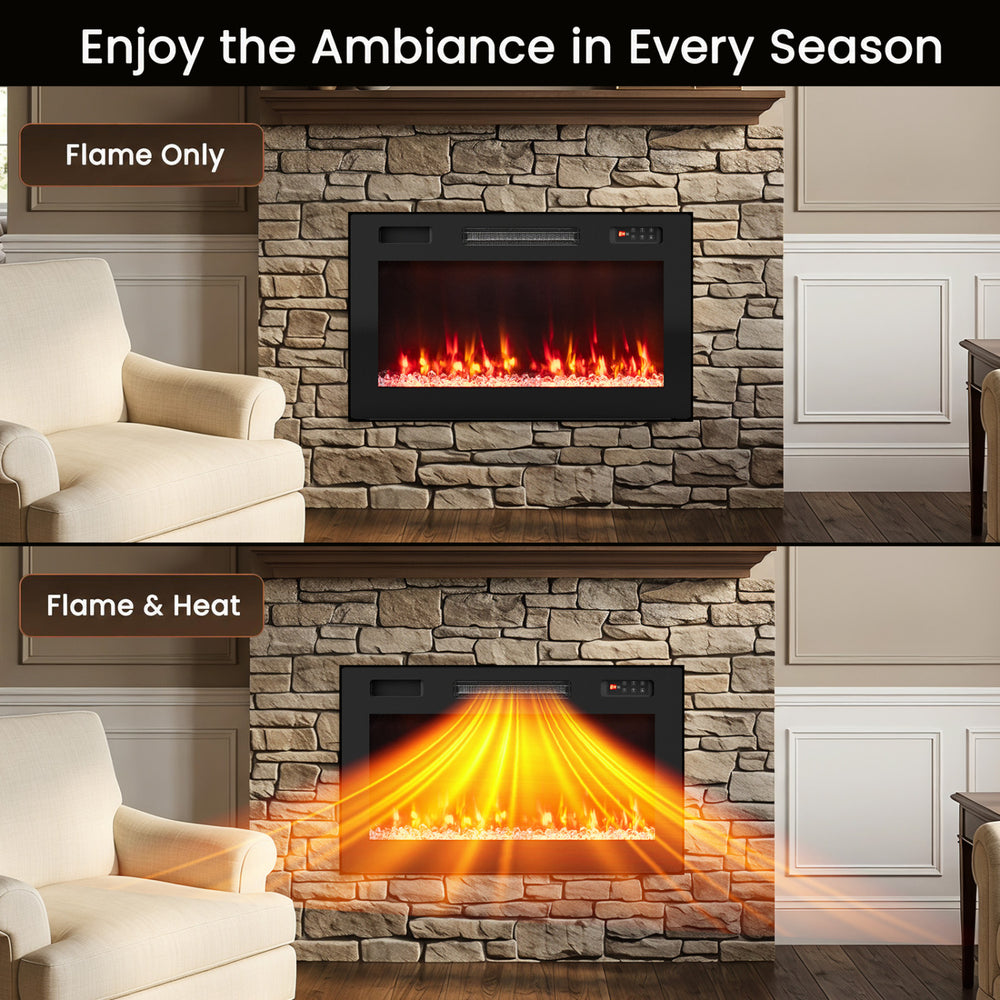 30-inch smart WiFi electric fireplace with flame and heat settings, perfect for creating ambiance and warmth in any room.