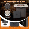 30-inch square propane fire pit table with ceramic tabletop, simulated rattan stripes, and adjustable footpads for.