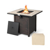 30-inch square propane gas fire pit table with ceramic tabletop and simulated rattan, perfect for outdoor gatherings.