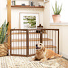 Wooden pet fence in brown, 30 inches tall, designed for small and medium dogs, providing a safe enclosed area.
