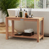 30 Inch Teak Wood Shower Bench Inside Shower Stool with Storage Shelf - Gallery View 1 of 10
