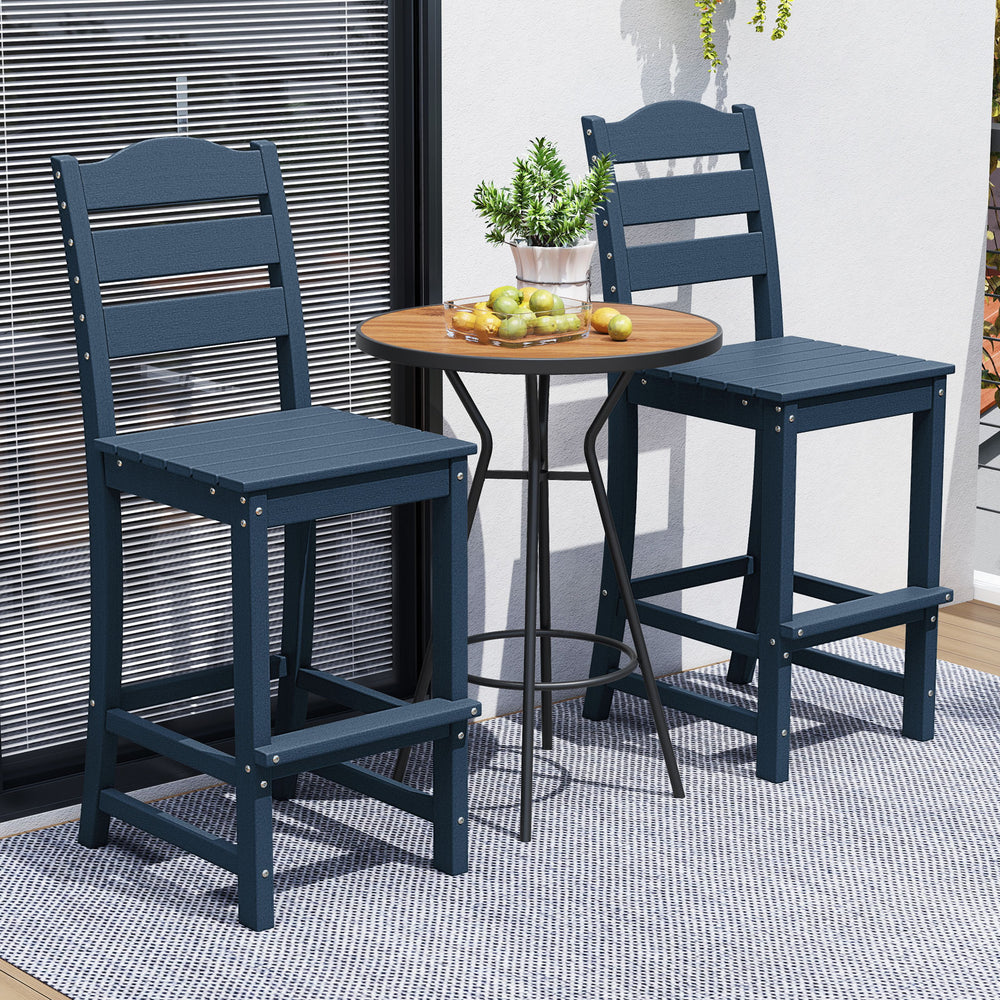 30 Inches Counter Height HDPE Bar Stool with Backrest and Footrest-Navy - Gallery View 1 of 9