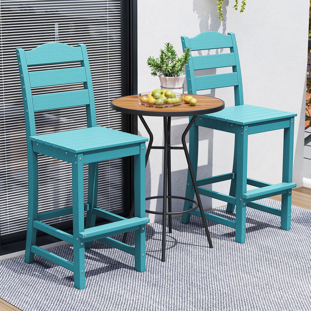 30 Inches Counter Height HDPE Bar Stool with Backrest and Footrest-Turquoise - Gallery View 1 of 10