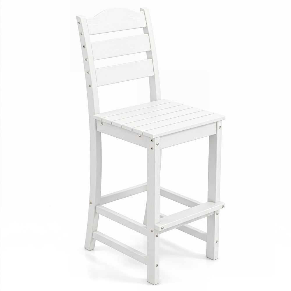 30 Inches HDPE Outdoor Counter Height Bar Stool with Back and Footrest-White - Gallery View 1 of 1