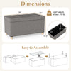 30-inch gray storage ottoman bench with rubber wood legs, featuring a flip-over lid and 20.5-gallon capacity for.